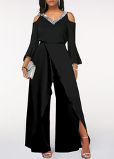 Chic Black V-Neck Long Sleeves Jump Suit